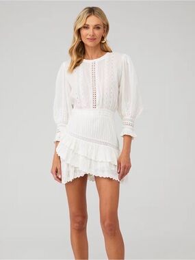Chicwish White Eyelet Lace Ruffle Mini Dress